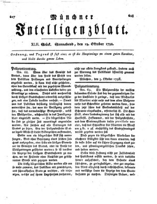 Münchner Intelligenzblatt Samstag 13. Oktober 1798