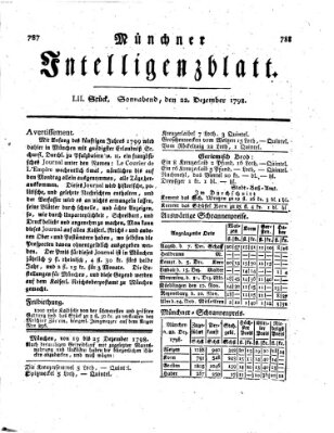 Münchner Intelligenzblatt Samstag 22. Dezember 1798