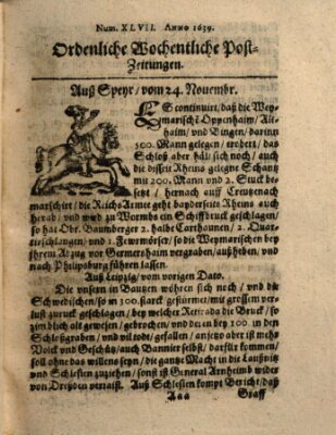 Ordentliche wochentliche Post-Zeitungen Donnerstag 24. November 1639