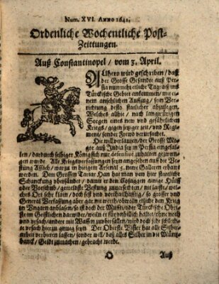 Ordentliche wochentliche Post-Zeitungen Mittwoch 3. April 1641