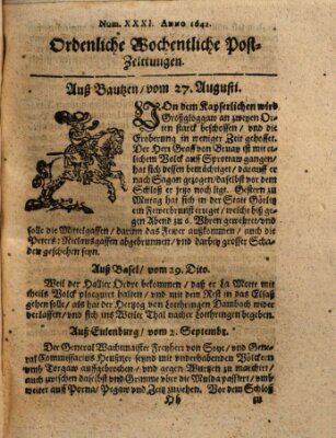 Ordentliche wochentliche Post-Zeitungen Mittwoch 27. August 1642