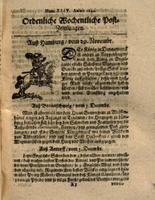 Ordentliche wochentliche Post-Zeitungen Samstag 29. November 1642