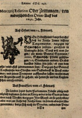 Mercurij Relation oder Zeittungen, von underschidlichen Orten (Süddeutsche Presse) Montag 24. Februar 1642