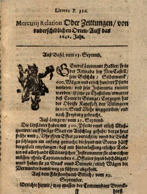 Mercurij Relation oder Zeittungen, von underschidlichen Orten (Süddeutsche Presse) Donnerstag 25. September 1642