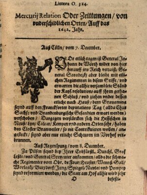 Mercurij Relation oder Zeittungen, von underschidlichen Orten (Süddeutsche Presse) Sonntag 7. Dezember 1642