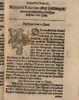Mercurij Relation oder Zeittungen, von underschidlichen Orten (Süddeutsche Presse) Freitag 10. Juni 1661