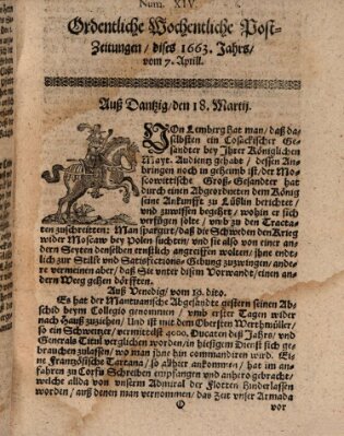 Ordentliche wochentliche Post-Zeitungen Samstag 7. April 1663