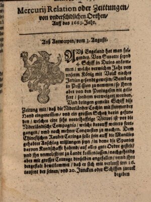 Mercurij Relation oder Zeittungen, von underschidlichen Orten (Süddeutsche Presse) Freitag 3. August 1663
