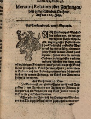 Mercurij Relation oder Zeittungen, von underschidlichen Orten (Süddeutsche Presse) Donnerstag 6. September 1663