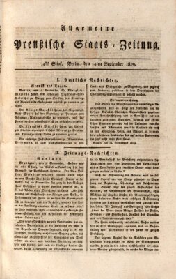 Allgemeine preußische Staats-Zeitung Dienstag 14. September 1819