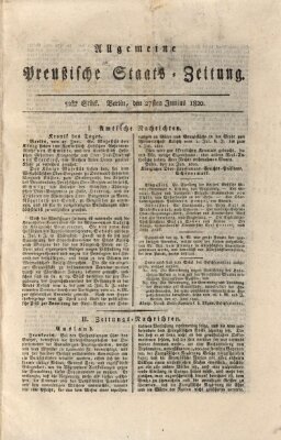 Allgemeine preußische Staats-Zeitung Dienstag 27. Juni 1820