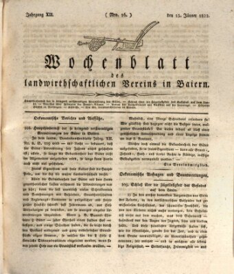 Wochenblatt des Landwirtschaftlichen Vereins in Bayern Dienstag 15. Januar 1822