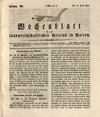 Wochenblatt des Landwirtschaftlichen Vereins in Bayern Dienstag 16. Juli 1822