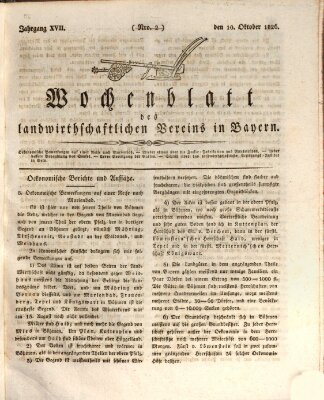 Wochenblatt des Landwirtschaftlichen Vereins in Bayern Dienstag 10. Oktober 1826
