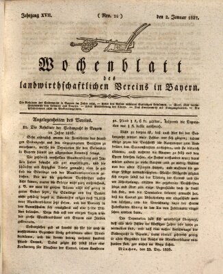 Wochenblatt des Landwirtschaftlichen Vereins in Bayern Dienstag 2. Januar 1827