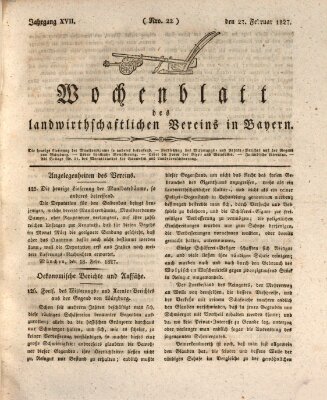 Wochenblatt des Landwirtschaftlichen Vereins in Bayern Dienstag 27. Februar 1827