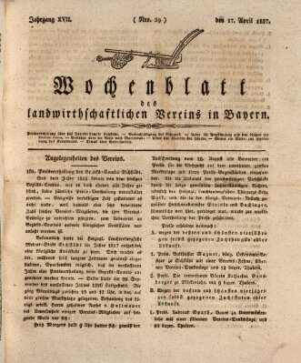 Wochenblatt des Landwirtschaftlichen Vereins in Bayern Dienstag 17. April 1827