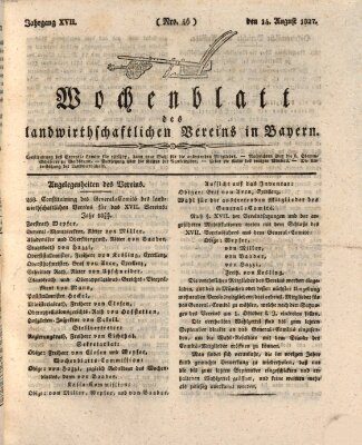 Wochenblatt des Landwirtschaftlichen Vereins in Bayern Dienstag 14. August 1827
