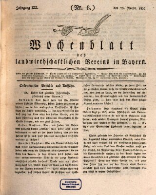Wochenblatt des Landwirtschaftlichen Vereins in Bayern Dienstag 23. November 1830