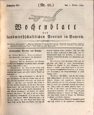 Wochenblatt des Landwirtschaftlichen Vereins in Bayern Dienstag 7. Dezember 1830