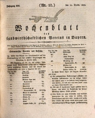 Wochenblatt des Landwirtschaftlichen Vereins in Bayern Dienstag 21. Dezember 1830