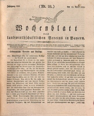 Wochenblatt des Landwirtschaftlichen Vereins in Bayern Dienstag 12. April 1831