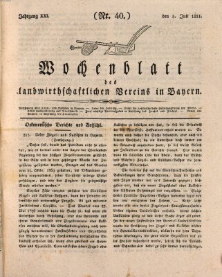 Wochenblatt des Landwirtschaftlichen Vereins in Bayern Dienstag 5. Juli 1831