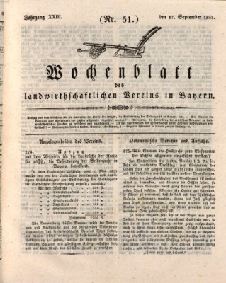 Wochenblatt des Landwirtschaftlichen Vereins in Bayern Dienstag 17. September 1833