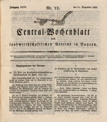 Centralblatt des Landwirthschaftlichen Vereins in Bayern (Wochenblatt des Landwirtschaftlichen Vereins in Bayern) Dienstag 22. Dezember 1835