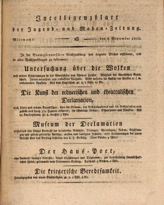 Neue Jugendzeitung (Bildungsblätter oder Zeitung für die Jugend) Mittwoch 6. September 1820