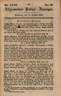 Allgemeiner Polizei-Anzeiger Mittwoch 11. Oktober 1848