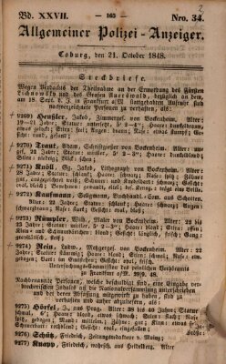 Allgemeiner Polizei-Anzeiger Samstag 21. Oktober 1848