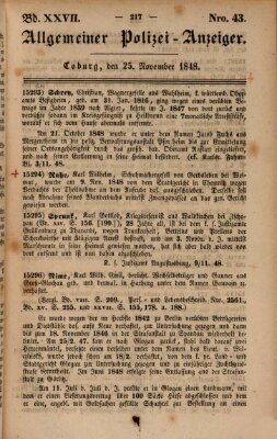 Allgemeiner Polizei-Anzeiger Samstag 25. November 1848