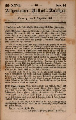 Allgemeiner Polizei-Anzeiger Freitag 1. Dezember 1848