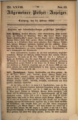 Allgemeiner Polizei-Anzeiger Mittwoch 14. Februar 1849