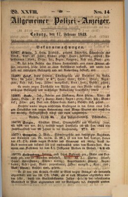 Allgemeiner Polizei-Anzeiger Samstag 17. Februar 1849