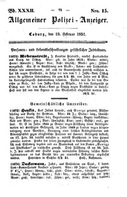 Allgemeiner Polizei-Anzeiger Dienstag 18. Februar 1851
