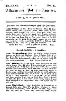 Allgemeiner Polizei-Anzeiger Mittwoch 26. Februar 1851