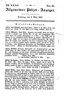 Allgemeiner Polizei-Anzeiger Sonntag 9. März 1851