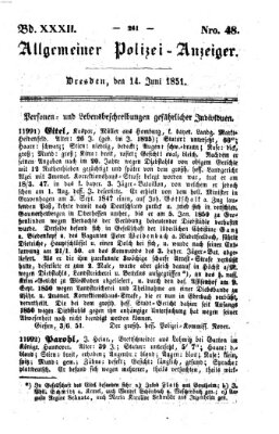 Allgemeiner Polizei-Anzeiger Samstag 14. Juni 1851