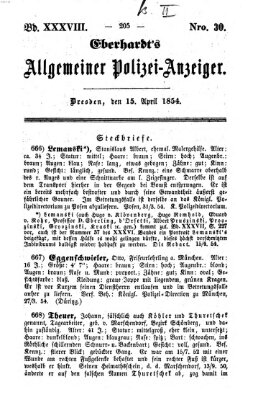 Eberhardt's allgemeiner Polizei-Anzeiger (Allgemeiner Polizei-Anzeiger) Samstag 15. April 1854