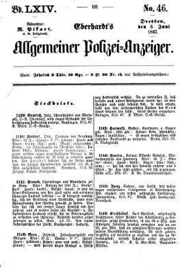 Eberhardt's allgemeiner Polizei-Anzeiger (Allgemeiner Polizei-Anzeiger) Samstag 8. Juni 1867