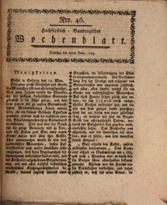 Hochfürstlich-Bambergische wochentliche Frag- und Anzeigenachrichten Dienstag 24. Juni 1783