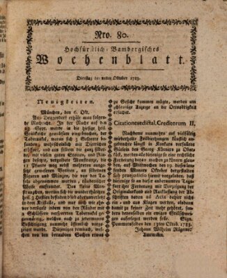 Hochfürstlich-Bambergische wochentliche Frag- und Anzeigenachrichten Dienstag 21. Oktober 1783