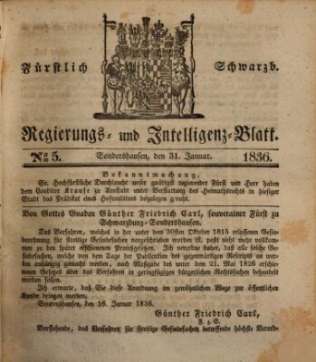 Fürstlich Schwarzburgisches Regierungs- und Intelligenz-Blatt Sonntag 31. Januar 1836