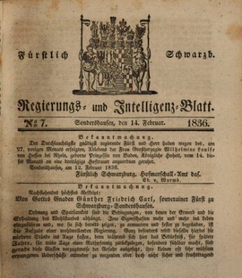 Fürstlich Schwarzburgisches Regierungs- und Intelligenz-Blatt Sonntag 14. Februar 1836