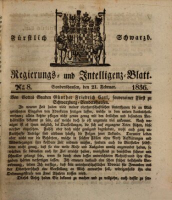 Fürstlich Schwarzburgisches Regierungs- und Intelligenz-Blatt Sonntag 21. Februar 1836
