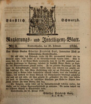 Fürstlich Schwarzburgisches Regierungs- und Intelligenz-Blatt Sonntag 28. Februar 1836