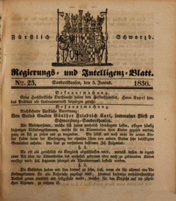 Fürstlich Schwarzburgisches Regierungs- und Intelligenz-Blatt Sonntag 5. Juni 1836