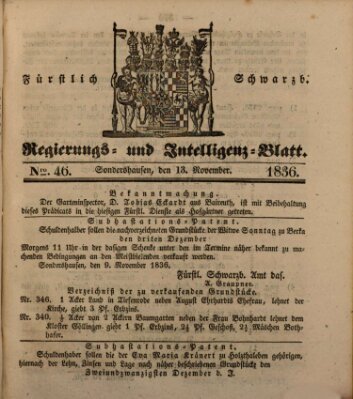 Fürstlich Schwarzburgisches Regierungs- und Intelligenz-Blatt Sonntag 13. November 1836